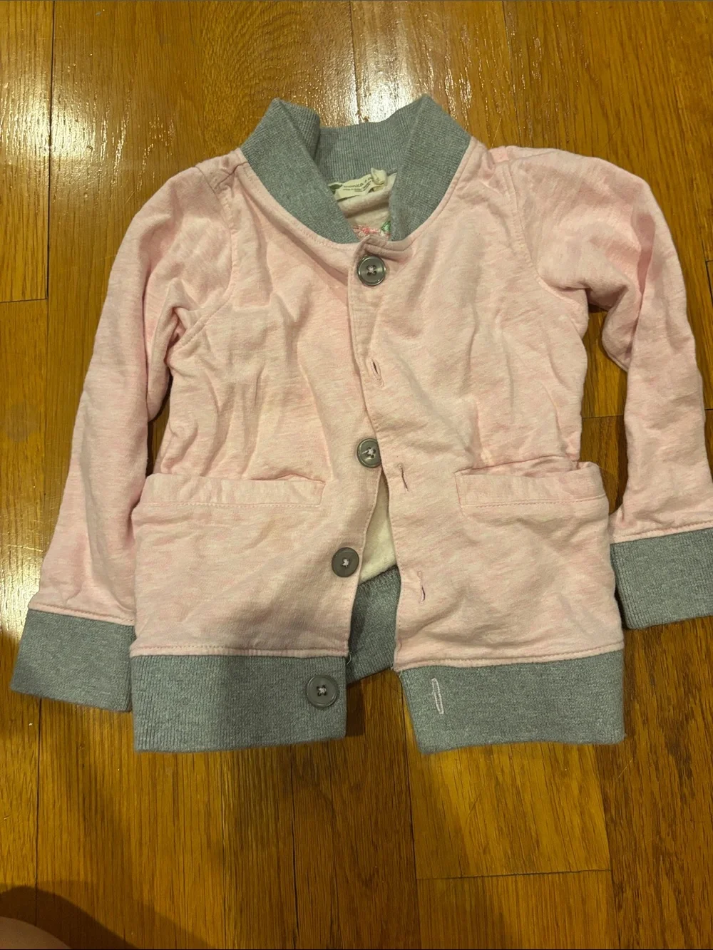 Monica + Andy Pink Button Sweatshirt Jersey Jacket w/Embroidered Flower Back